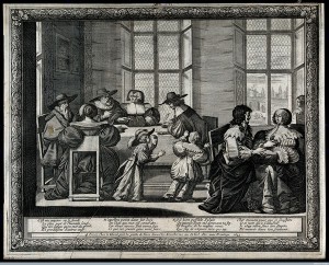 V0049744 The workings and signing of a marriage contract. Credit: Wellcome Library, London. Wellcome Images images@wellcome.ac.uk http://wellcomeimages.org The workings and signing of a marriage contract. 1633 By: Abraham BossePublished: 1633. Copyrighted work available under Creative Commons Attribution only licence CC BY 4.0 http://creativecommons.org/licenses/by/4.0/